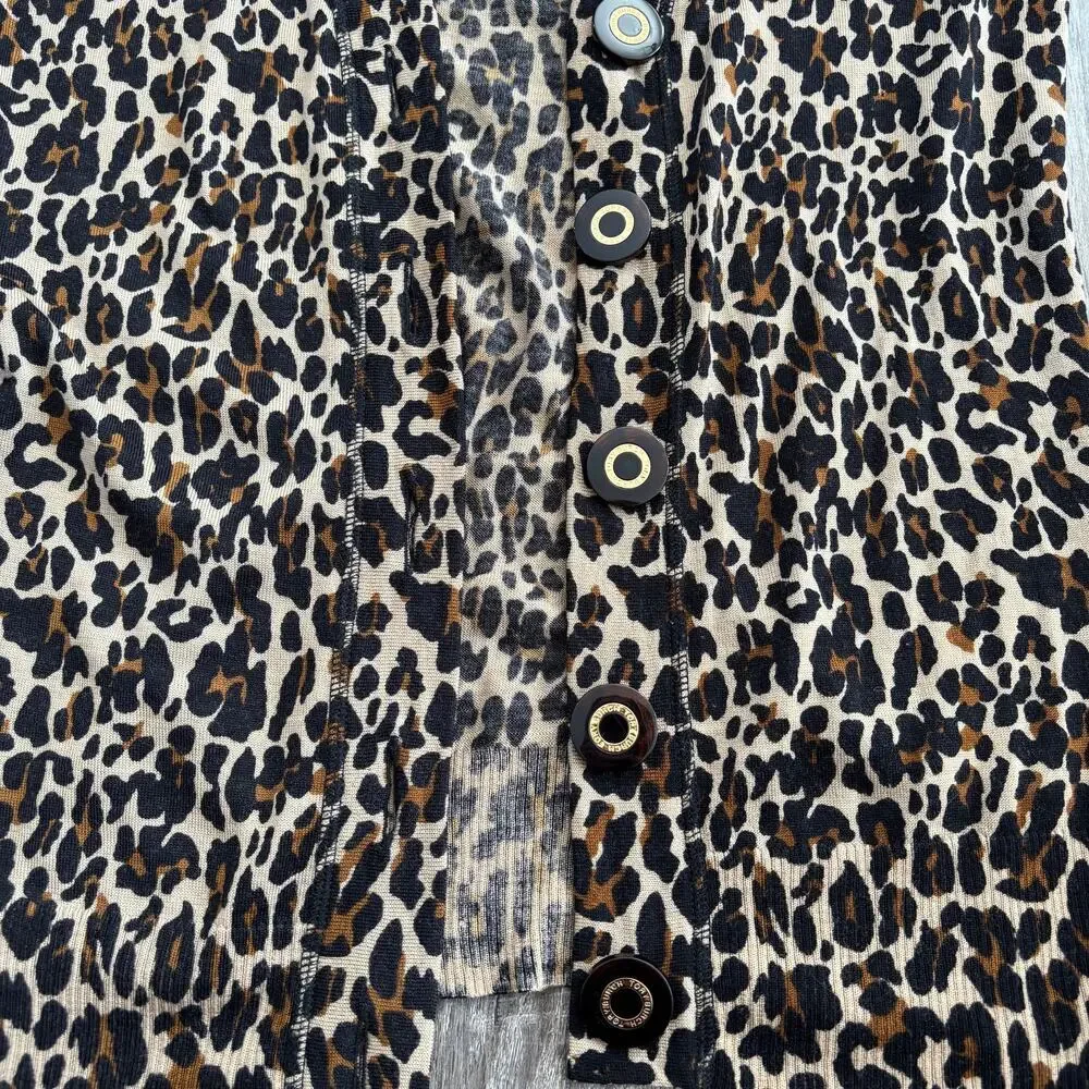 Tory Burch Merino Wool Leopard Print Cardigan Black Brown - Size: Large